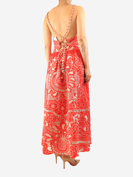 Red floral embroidered maxi dress - size UK 10 alternate image