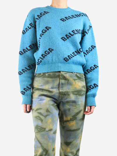 Blue all-over logo jumper - size UK 10 Knitwear Balenciaga 