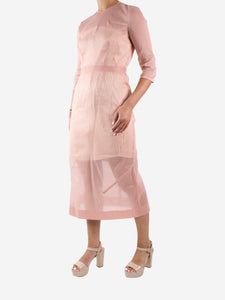 Victoria Beckham Pink organza midi dress with striped midi slip - size UK 10