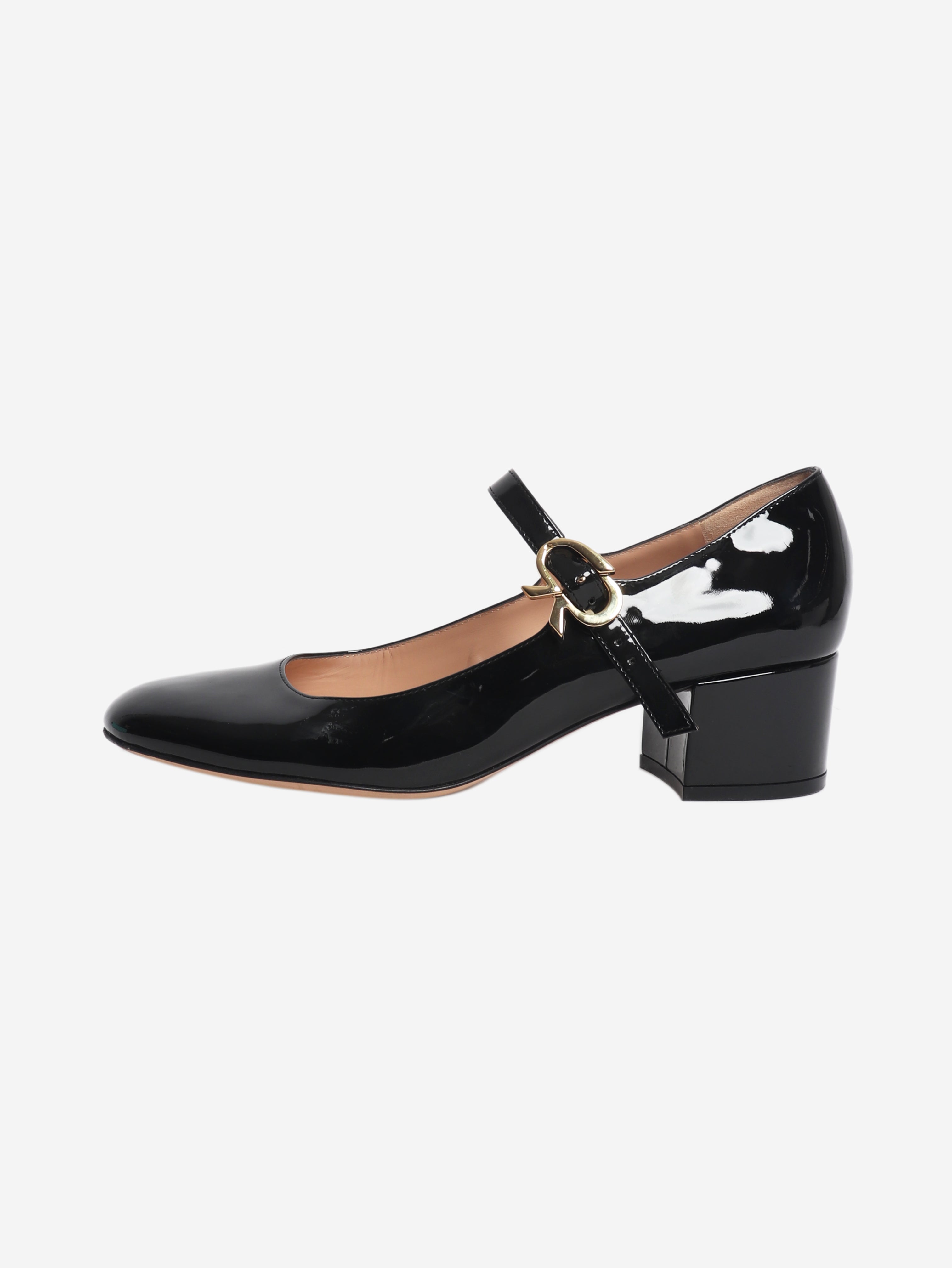 Black Mary Jane patent mid-heel pumps - size EU 40