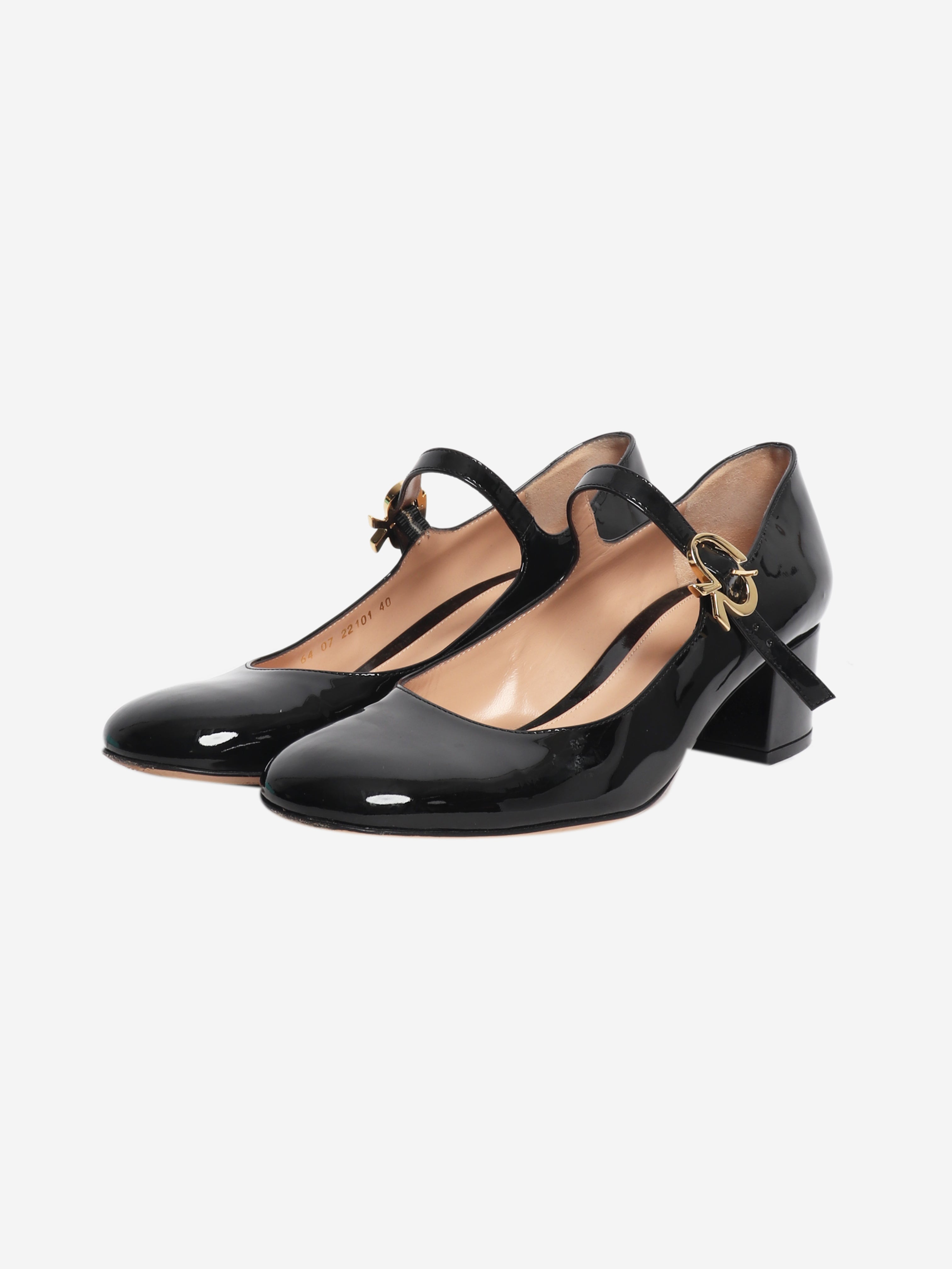Black Mary Jane patent mid-heel pumps - size EU 40