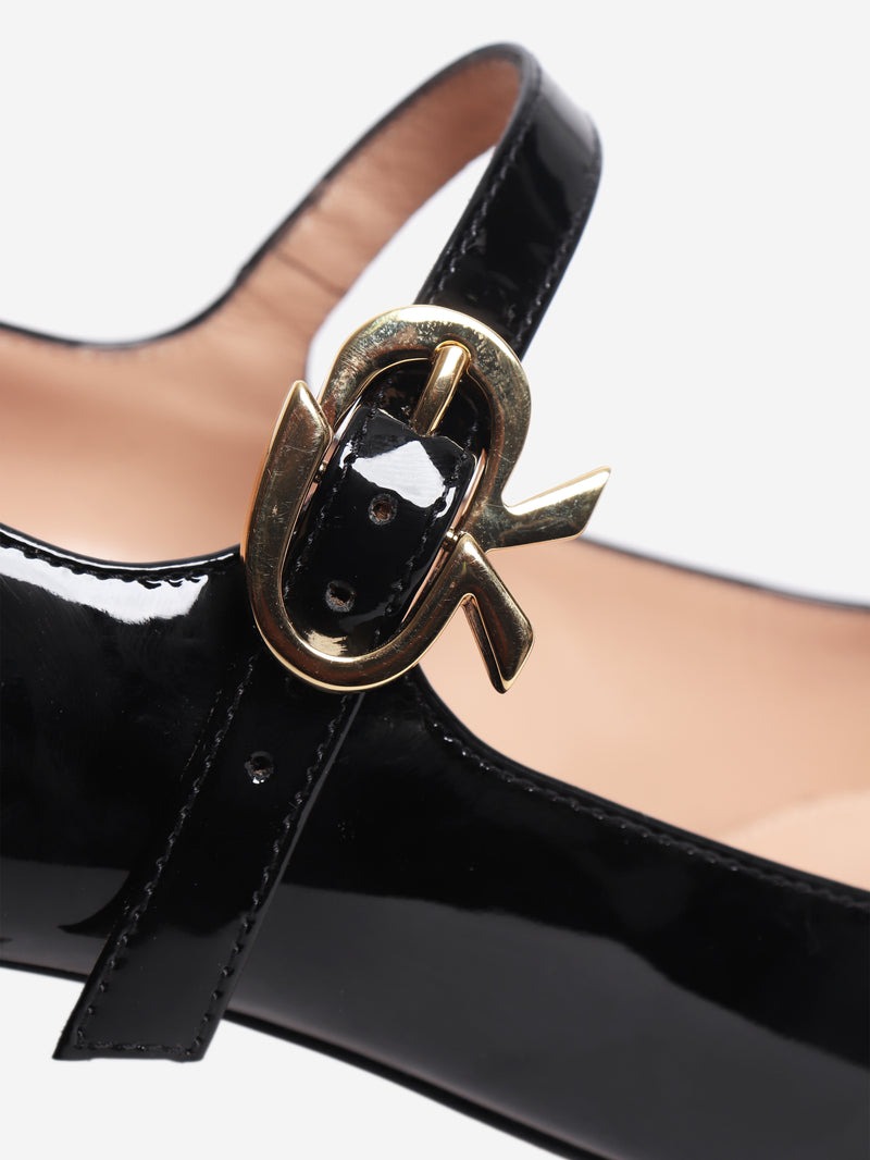 Black Mary Jane patent mid-heel pumps - size EU 40