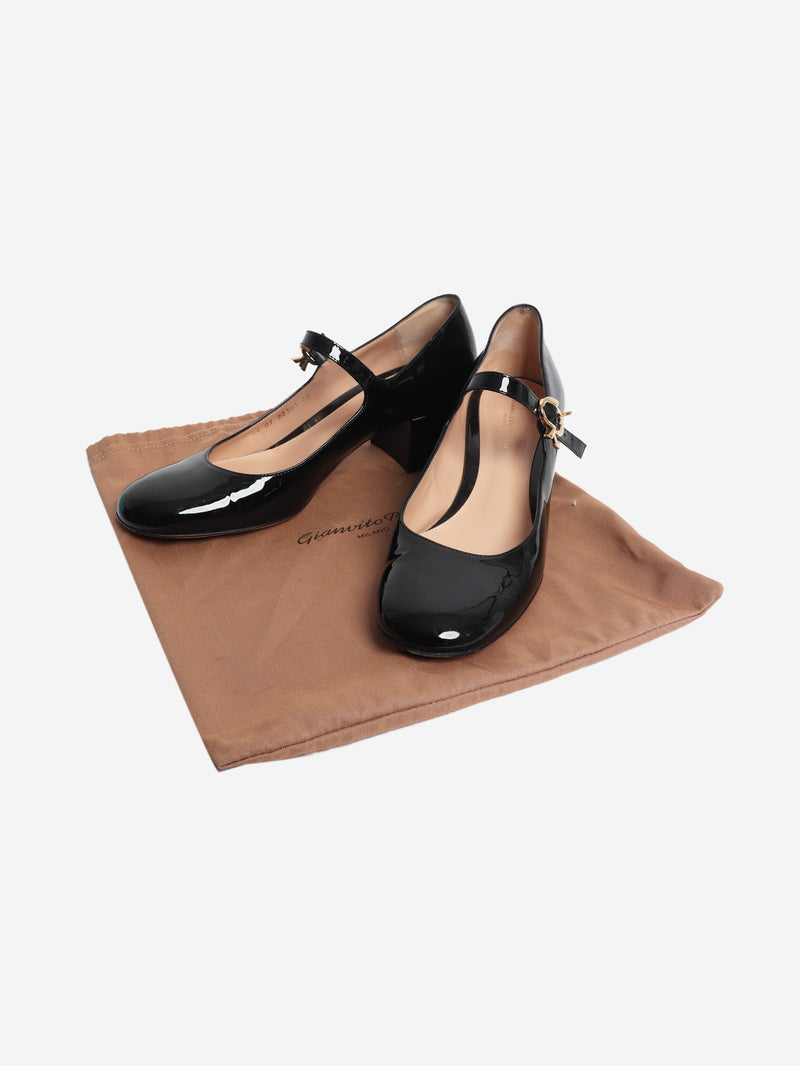 Black Mary Jane patent mid-heel pumps - size EU 40