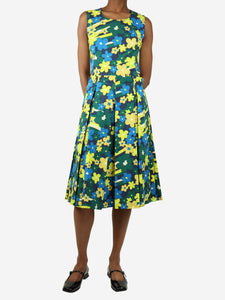 Marni Blue and green sleeveless floral printed midi dress - size UK 6