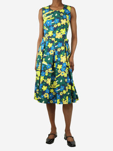 Marni Blue and green sleeveless floral printed midi dress - size UK 6