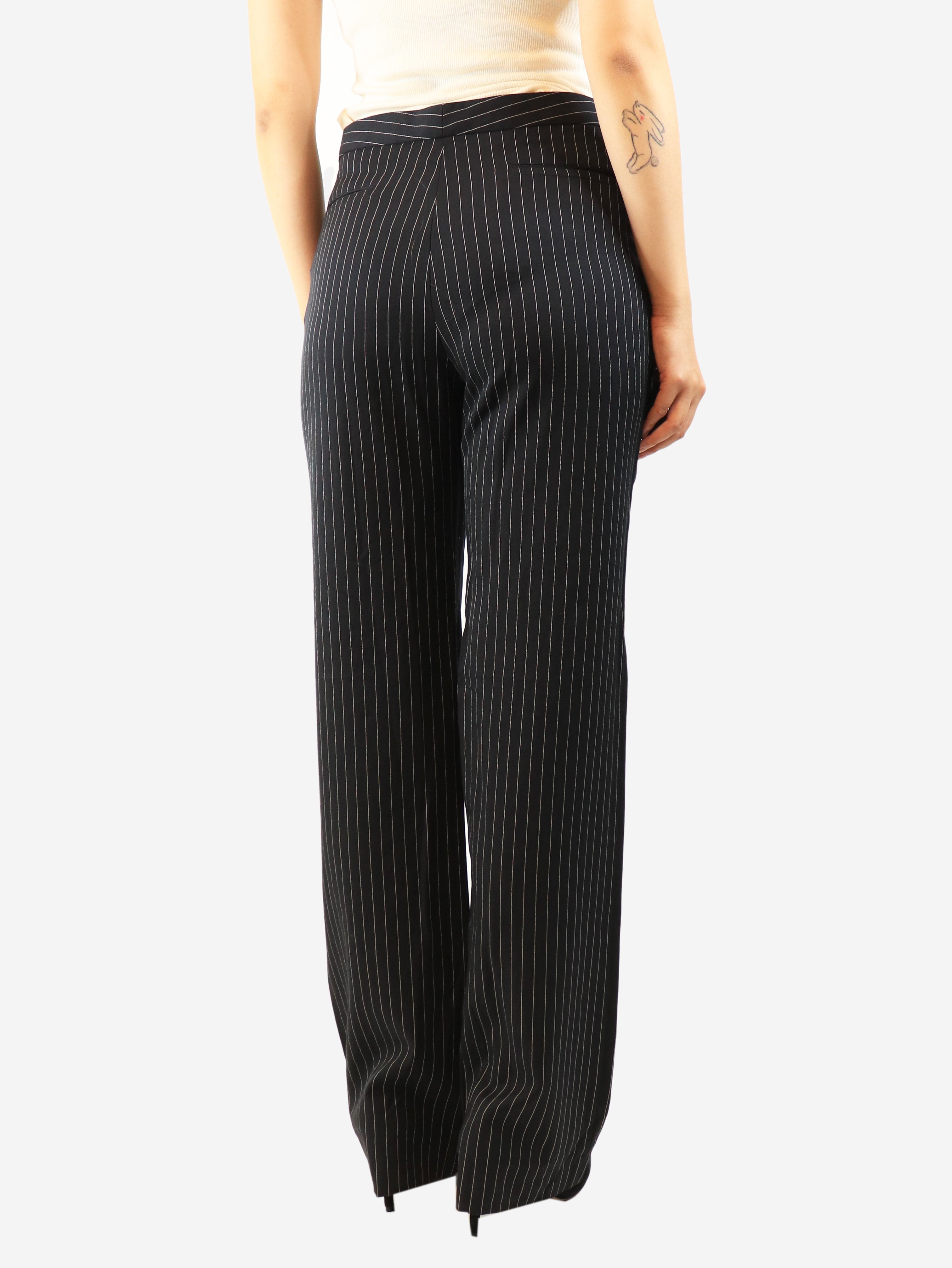 Navy pinstripe trousers - size UK 10