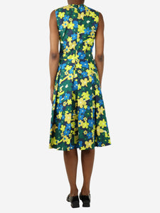 Marni Blue and green sleeveless floral printed midi dress - size UK 6