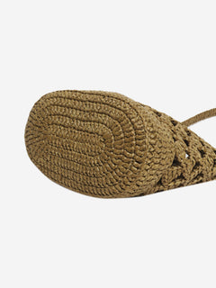Khaki raffia-effect mini tote bag