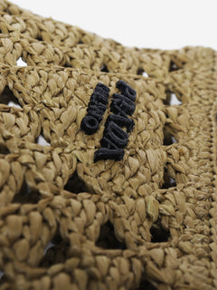 Khaki raffia-effect mini tote bag