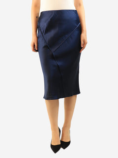 Navy silk midi skirt - size UK 12 Skirts Lily Silk 