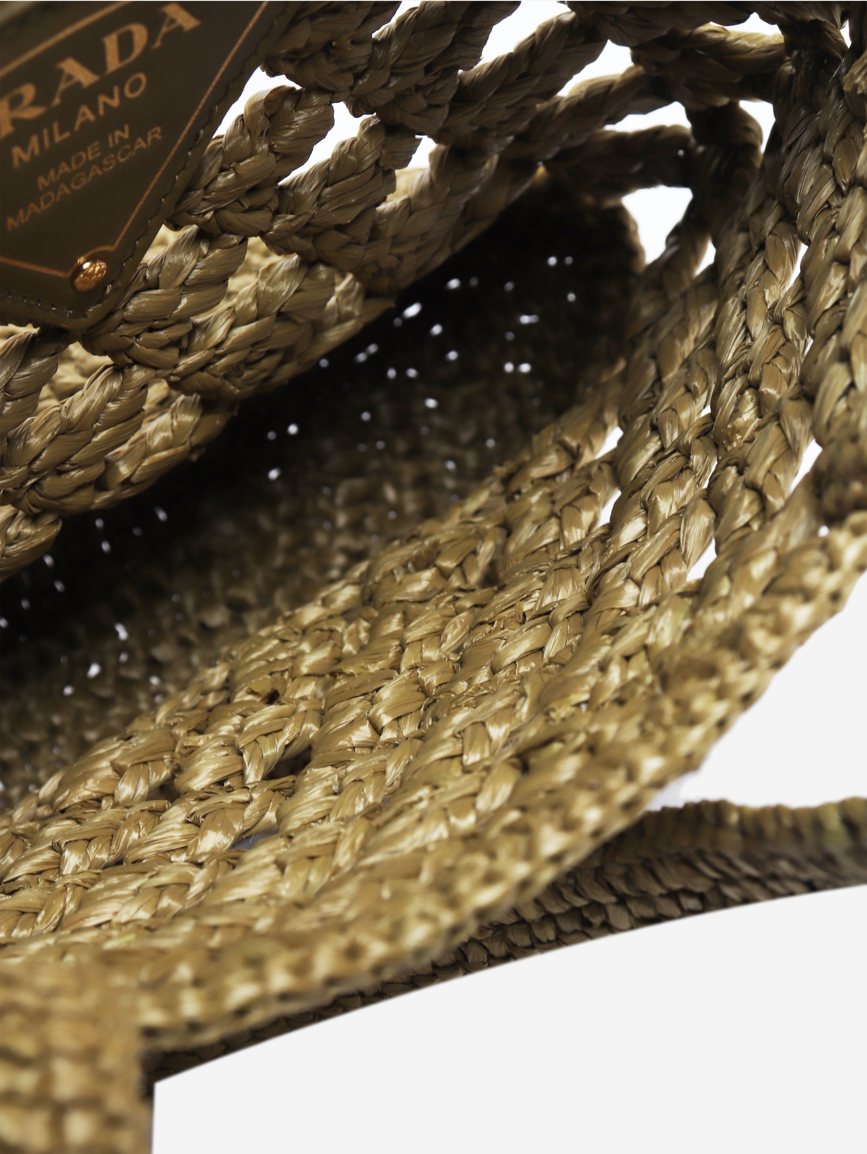 Khaki raffia-effect mini tote bag