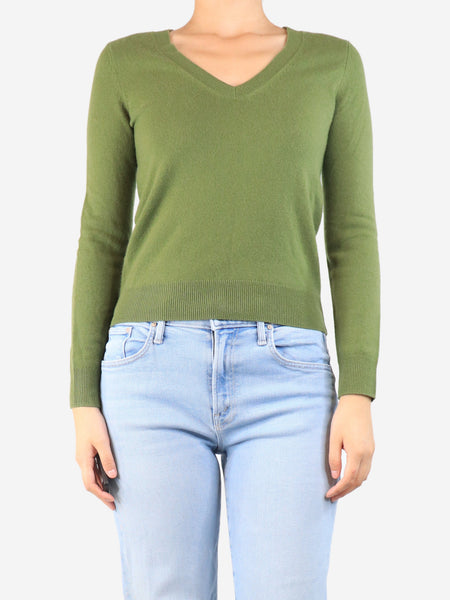 Green cashmere v-neck jumper - size S product image