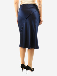 Navy silk midi skirt - size UK 12 Skirts Lily Silk 