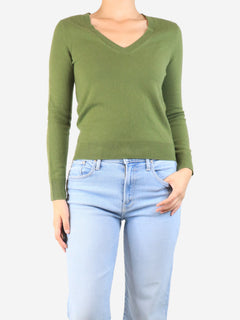 Green cashmere v-neck jumper - size S Knitwear Eric Bompard 