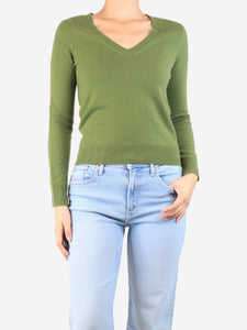 Eric Bompard Green cashmere v-neck jumper - size S