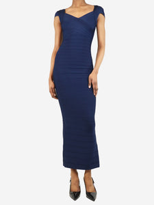 Herve Leger Navy ribbed maxi dress - size XS