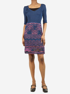 Missoni Blue and pink zigzag pattern midi dress - size UK 6