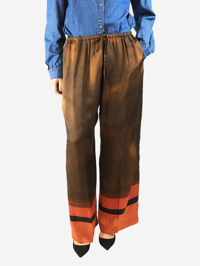 Brown satin printed trousers - size UK 10 Trousers Dries Van Noten 
