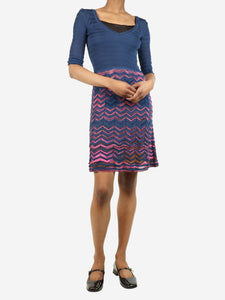 Missoni Blue and pink zigzag pattern midi dress - size UK 6