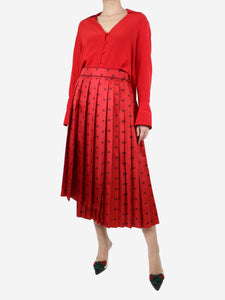 Fendi Red silk pleated midi skirt - size UK 12