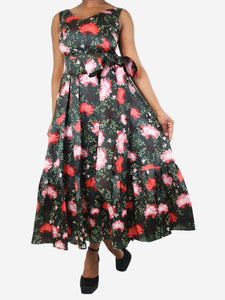 Erdem Dark green sleeveless floral printed dress - size UK 14