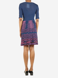 Missoni Blue and pink zigzag pattern midi dress - size UK 6