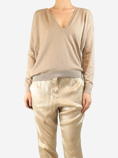 Neutral sparkly v-neck sweater - size 12 Knitwear Brunello Cucinelli 