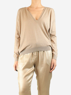 Neutral sparkly v-neck sweater - size 12 Knitwear Brunello Cucinelli 