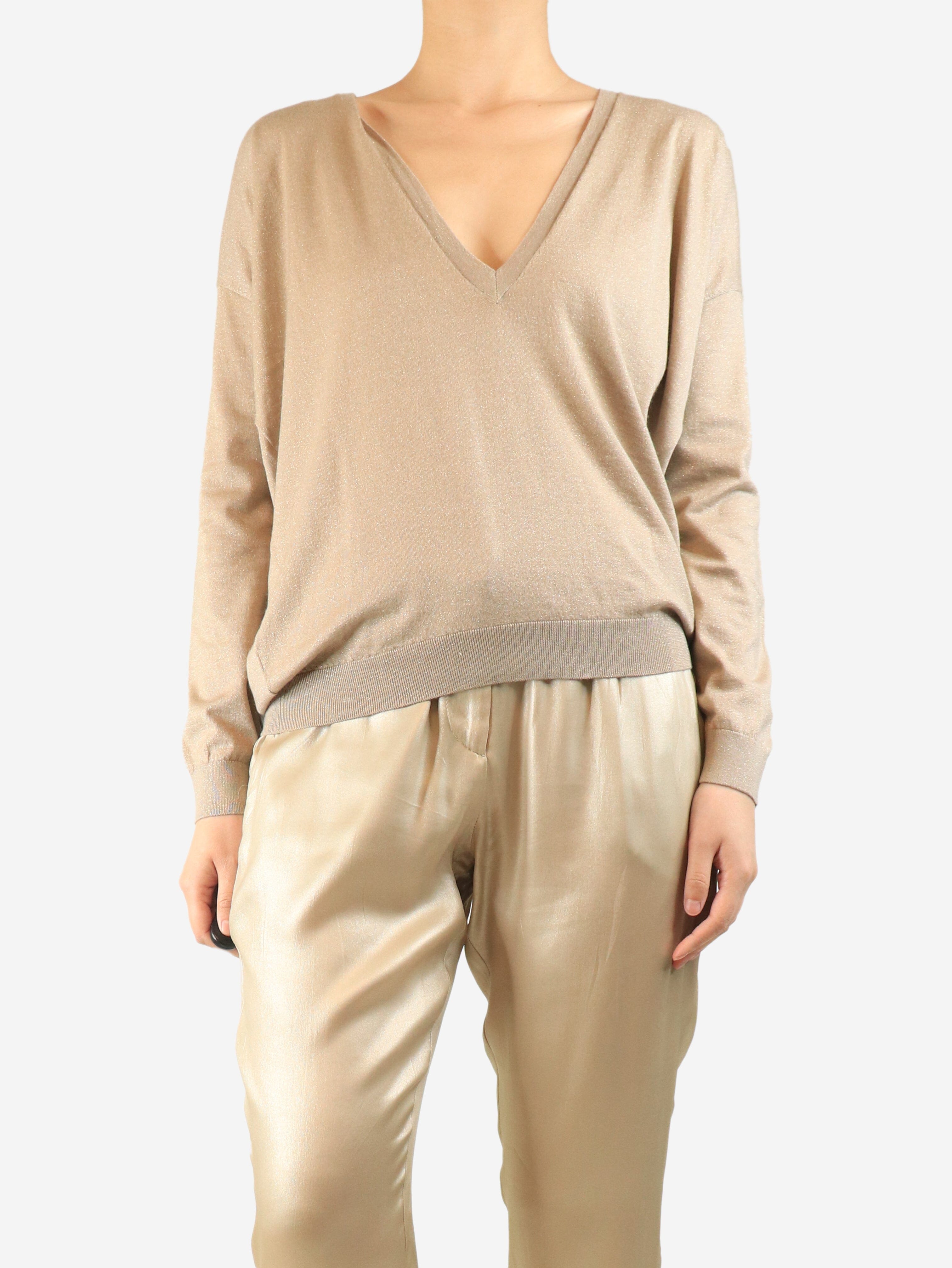 Neutral sparkly v-neck sweater - size 12 Knitwear Brunello Cucinelli 