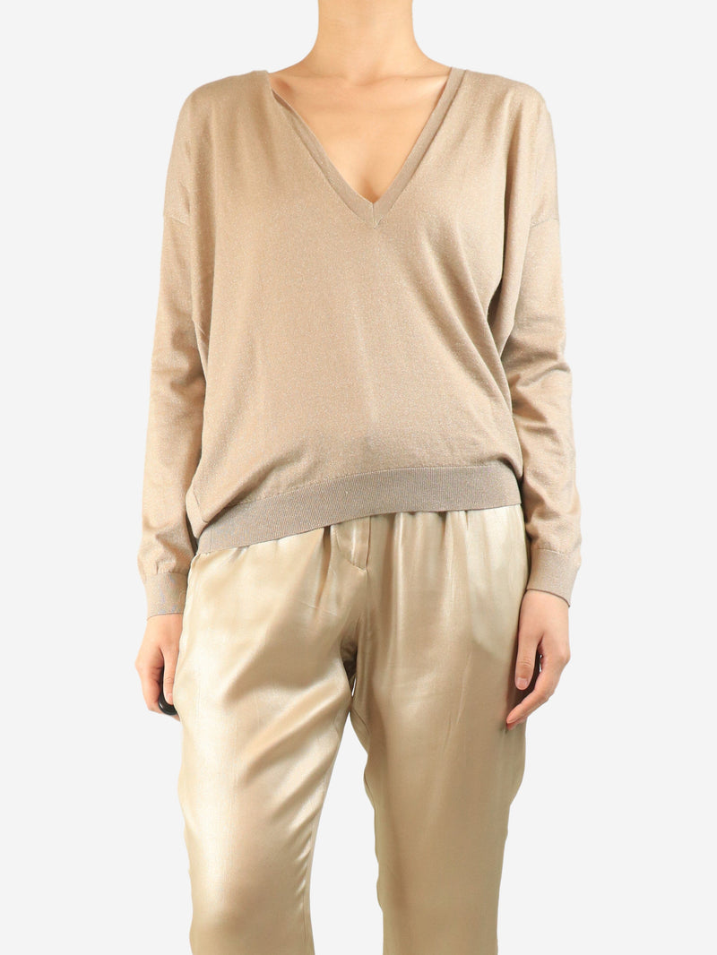 Neutral sparkly v-neck sweater - size 12 Knitwear Brunello Cucinelli 