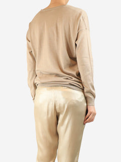 Neutral sparkly v-neck sweater - size 12 Knitwear Brunello Cucinelli 