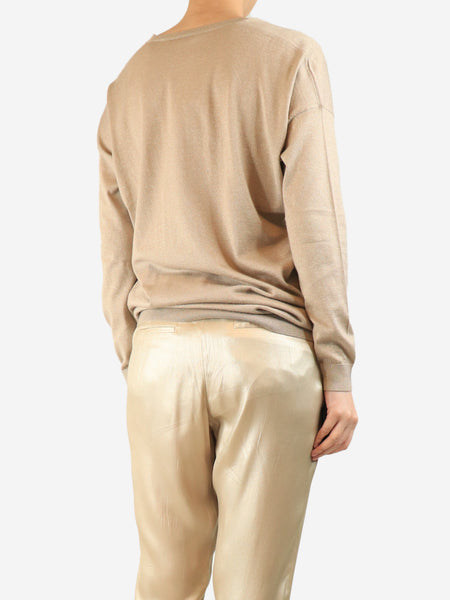 Neutral sparkly v-neck sweater - size 12 alternate image