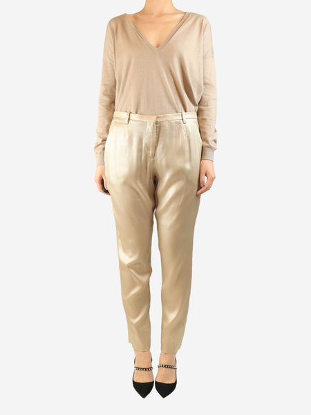 Neutral silk trousers - size UK 12 alternate image