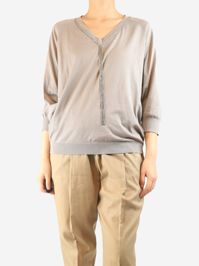 Grey sparkly beaded knit top - size M Tops Brunello Cucinelli 