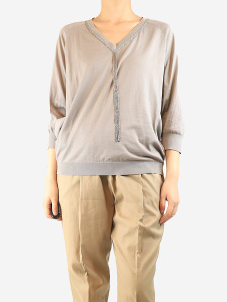 Grey sparkly beaded knit top - size M product image