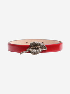 Valentino Red leaf-shaped rhinestone applique belt