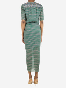 Veronica Beard Green ruched printed midi dress - size UK 4