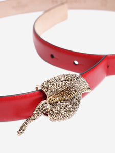 Valentino Red leaf-shaped rhinestone applique belt