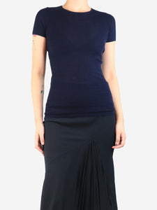 Joseph Navy blue short-sleeved cashmere ribbed top - size S