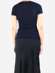 Joseph Navy blue short-sleeved cashmere ribbed top - size S