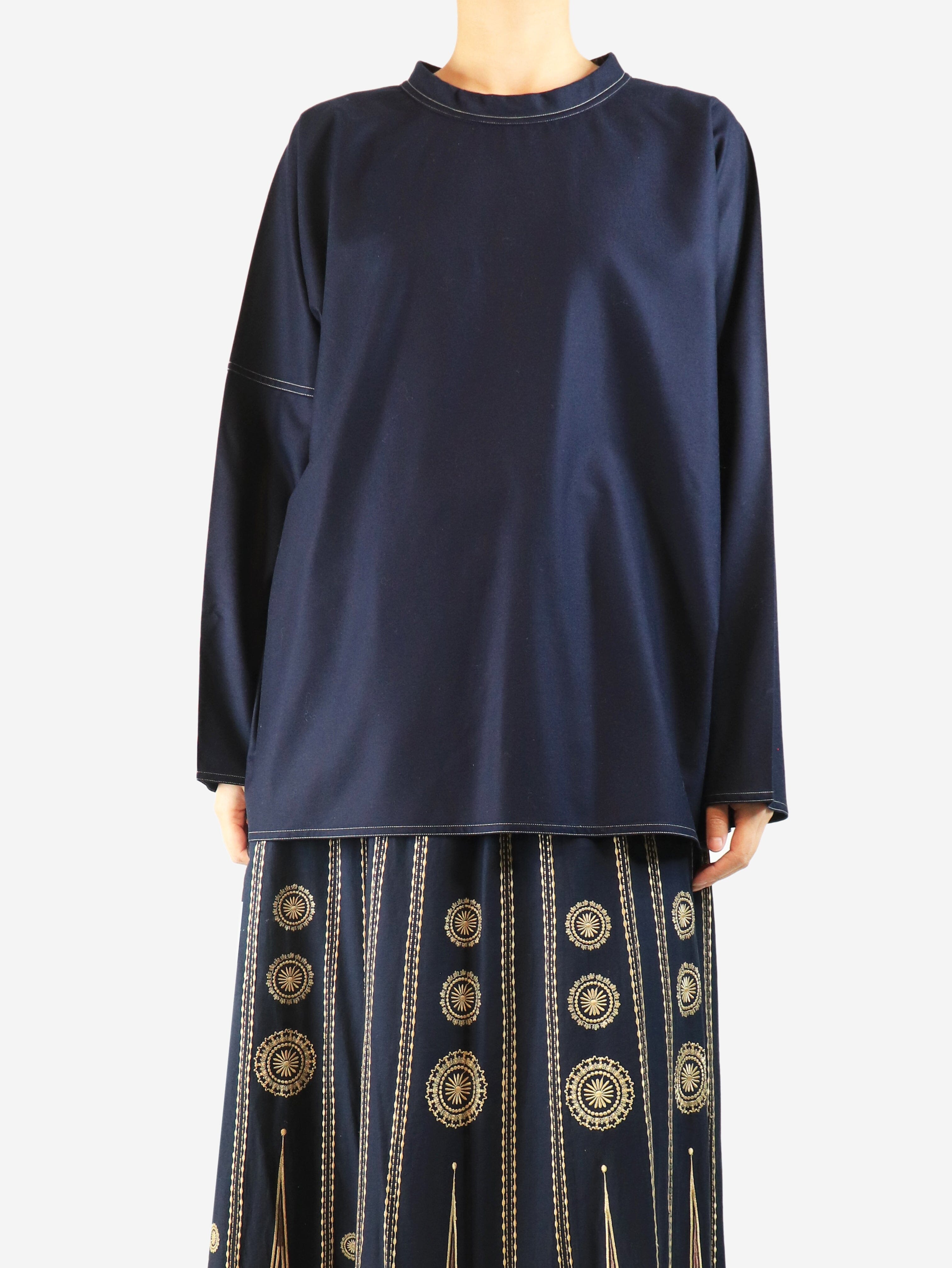Navy contrast-stitched wool top - size UK 8 Tops Sofie D'Hoore 