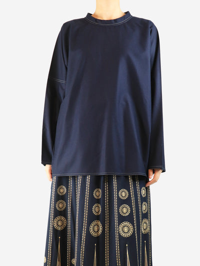 Navy contrast-stitched wool top - size UK 8 Tops Sofie D'Hoore 
