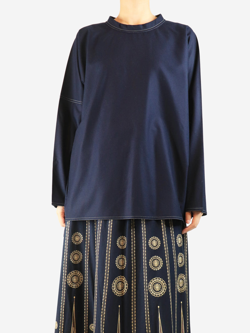 Navy contrast-stitched wool top - size UK 8 Tops Sofie D'Hoore 