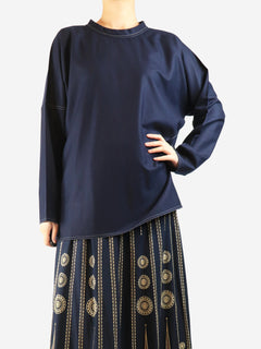 Navy contrast-stitched wool top - size UK 8 Tops Sofie D'Hoore 