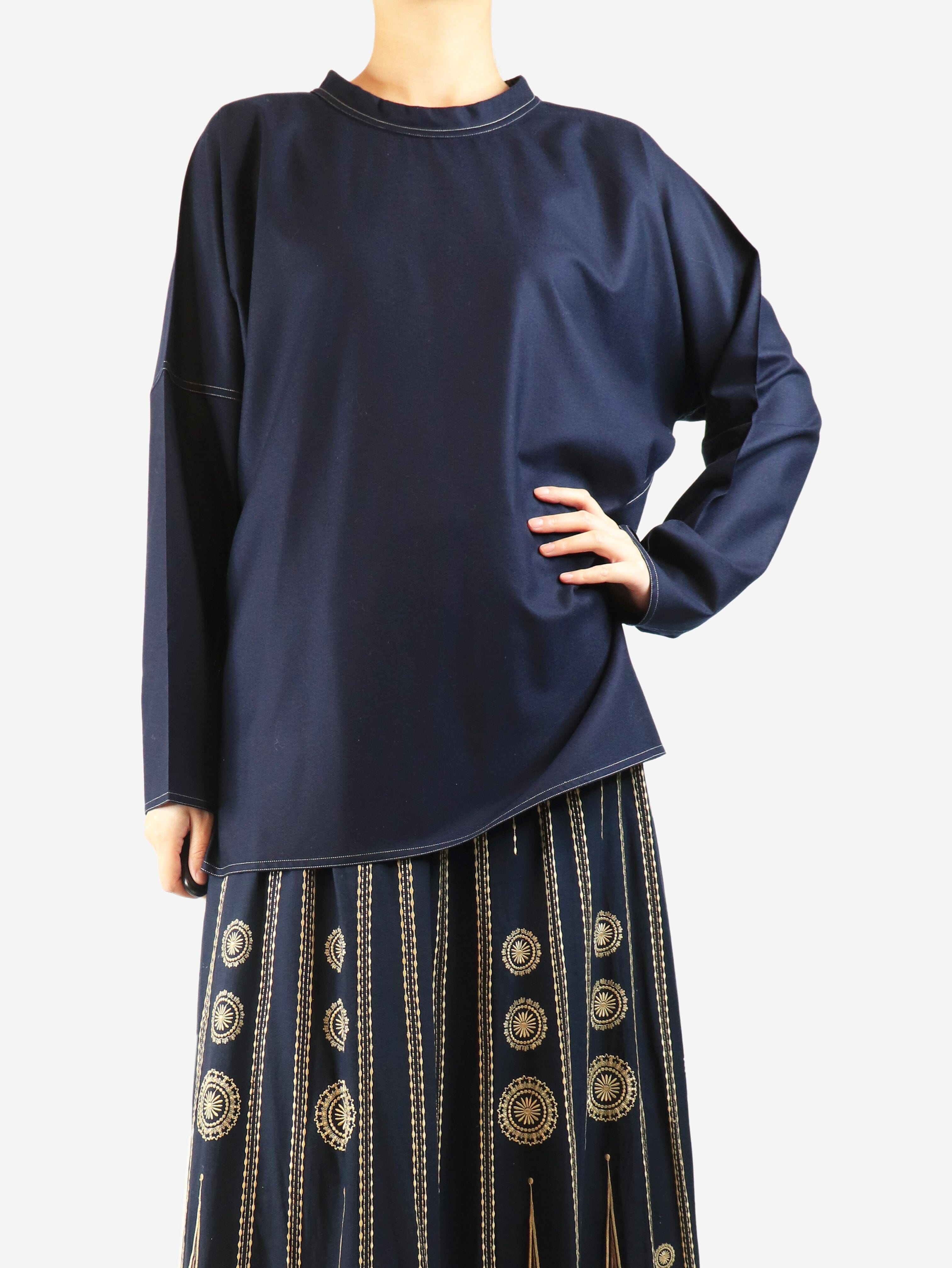 Navy contrast-stitched wool top - size UK 8 Tops Sofie D'Hoore 