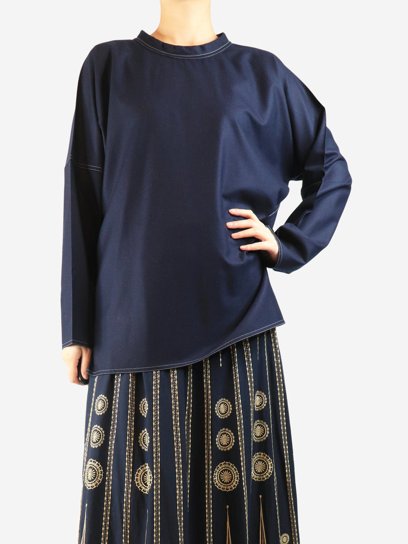 Navy contrast-stitched wool top - size UK 8 Tops Sofie D'Hoore 