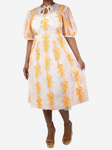 Simone Rocha Cream and orange mesh ribbon dress - size UK 12