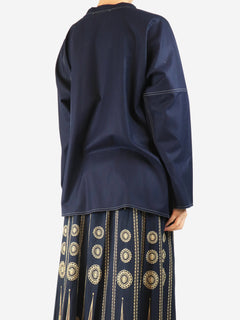 Navy contrast-stitched wool top - size UK 8 Tops Sofie D'Hoore 