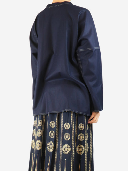 Navy contrast-stitched wool top - size UK 8 alternate image