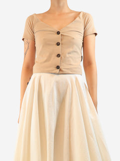 Beige short sleeve button down top - size M Tops Brunello Cucinelli 